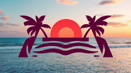 This sophisticated logo design is inspired by a tropical beach sunset, featuring geometric shapes and clean lines in rich bur