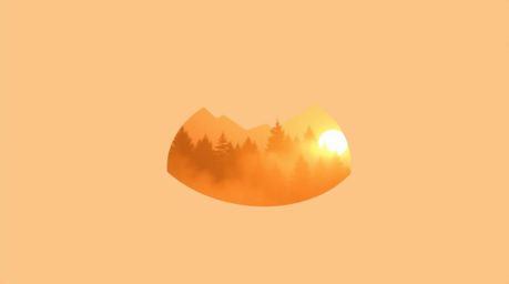 This warm, autumn-colored logo depicts mist rising from a forest bathed in the soft light of golden hour.  It features geomet