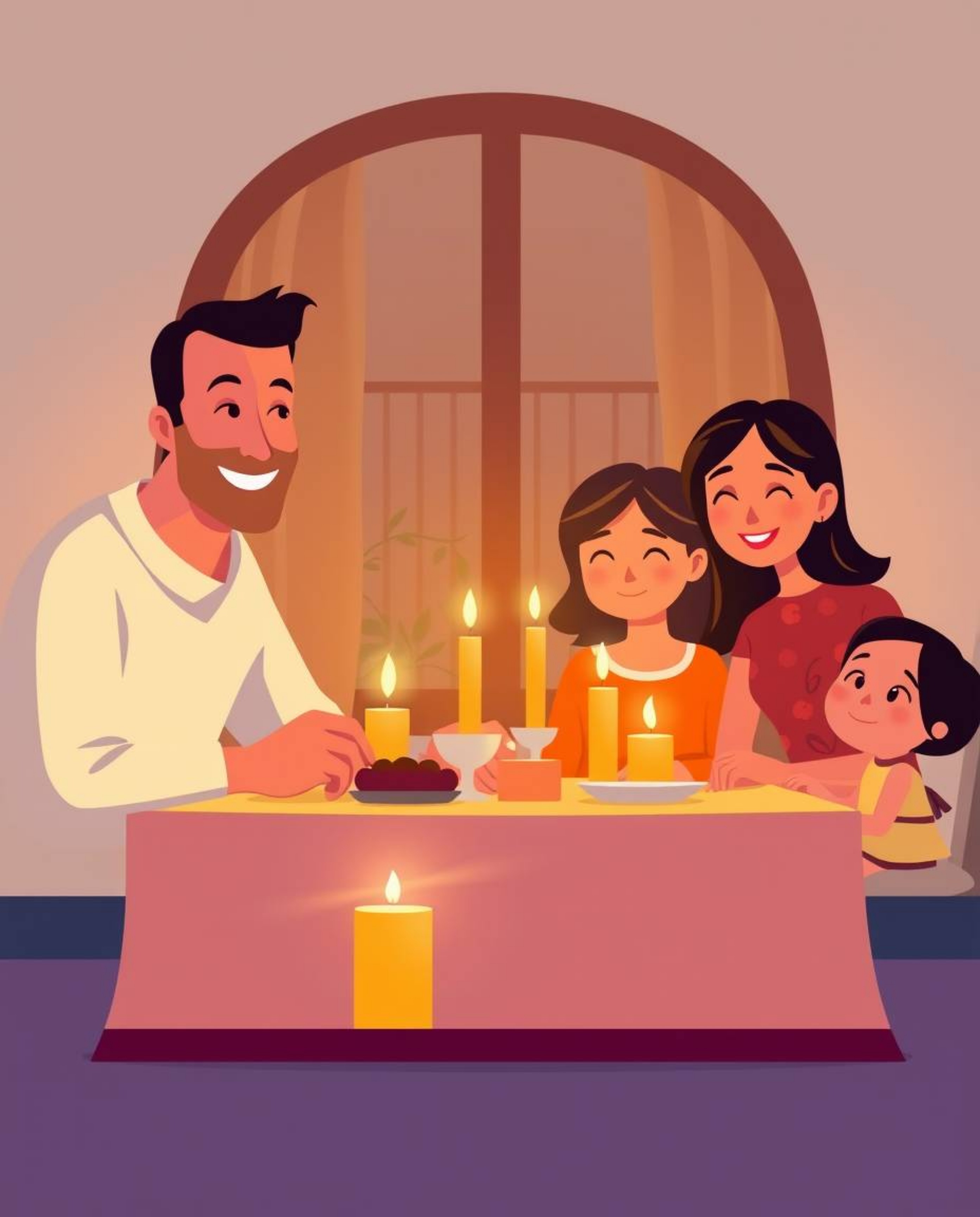 Experience a heartwarming family reunion in a modern Pixar-inspired style, featuring a flat design aesthetic, warm candleligh