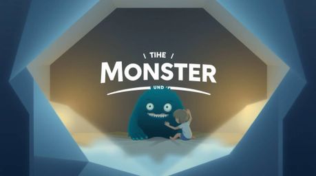 A captivating logo design featuring a balanced and symmetrical image of a monster under the bed forming an unlikely friendshi