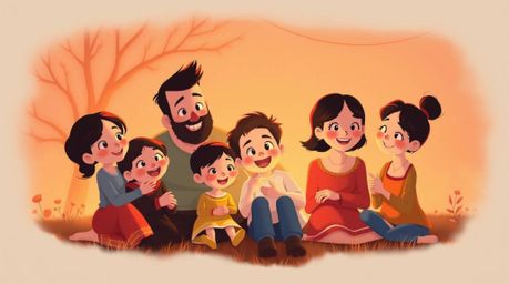 Experience a heartwarming family reunion brought to life in a stunning Pixar-style illustration. Bathed in a palette of warm 