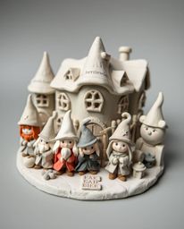 This adorable and charming sculptural clay art piece depicts a magical school brimming with young wizards. Featuring beautifu