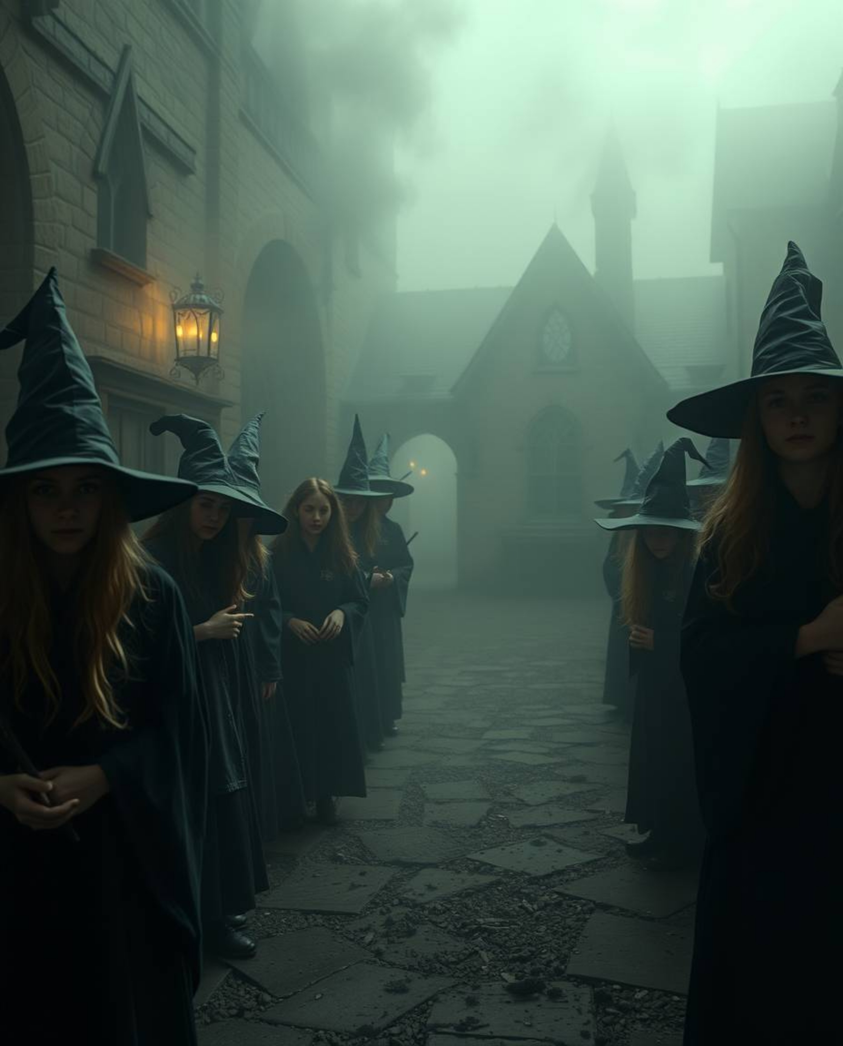 Enter a magical school shrouded in mystery, where young wizards navigate a world depicted in a soft, cinematic haze. The atmo