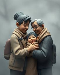 Witness a heartwarming family reunion brought to life through a textured clay sculpture, reminiscent of Pixar's distinct anim