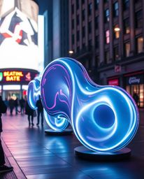 Explore the captivating world of volumetric lighting with candid street photography showcasing futuristic 3D fluid shapes wit