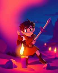 Embark on a captivating Disney-style desert adventure featuring a brave hero illuminated by the warm glow of candlelight and 
