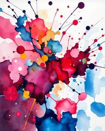 A captivating classic oil painting showcasing vibrant watercolor splashes blending seamlessly on paper.  The artwork displays