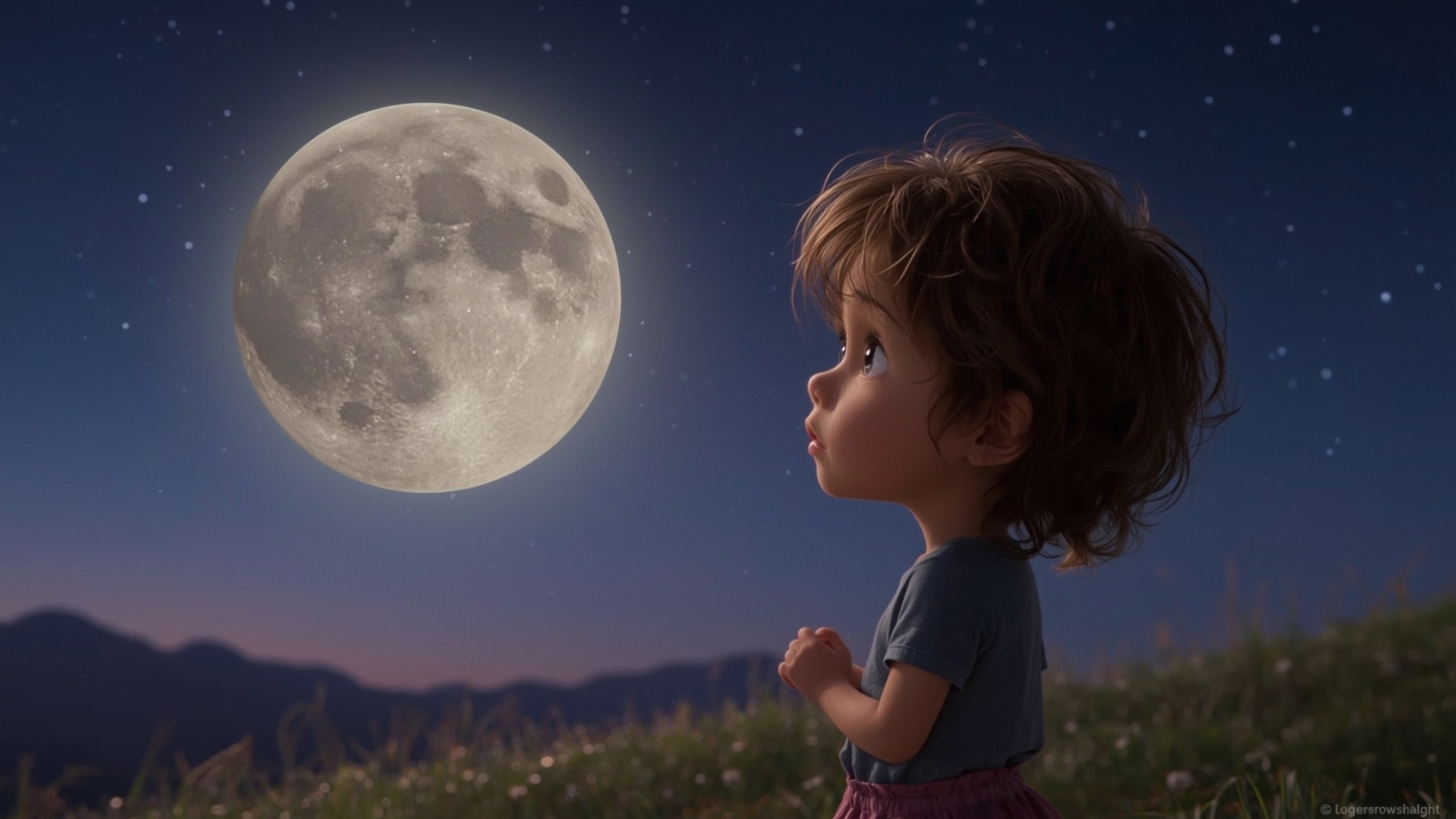 Step into a world of enchantment with this warmly lit, cinematic photograph, reminiscent of a Pixar animated film. On a grass