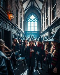 Discover captivating street photography capturing a magical school filled with young wizards in urban settings.  Experience s