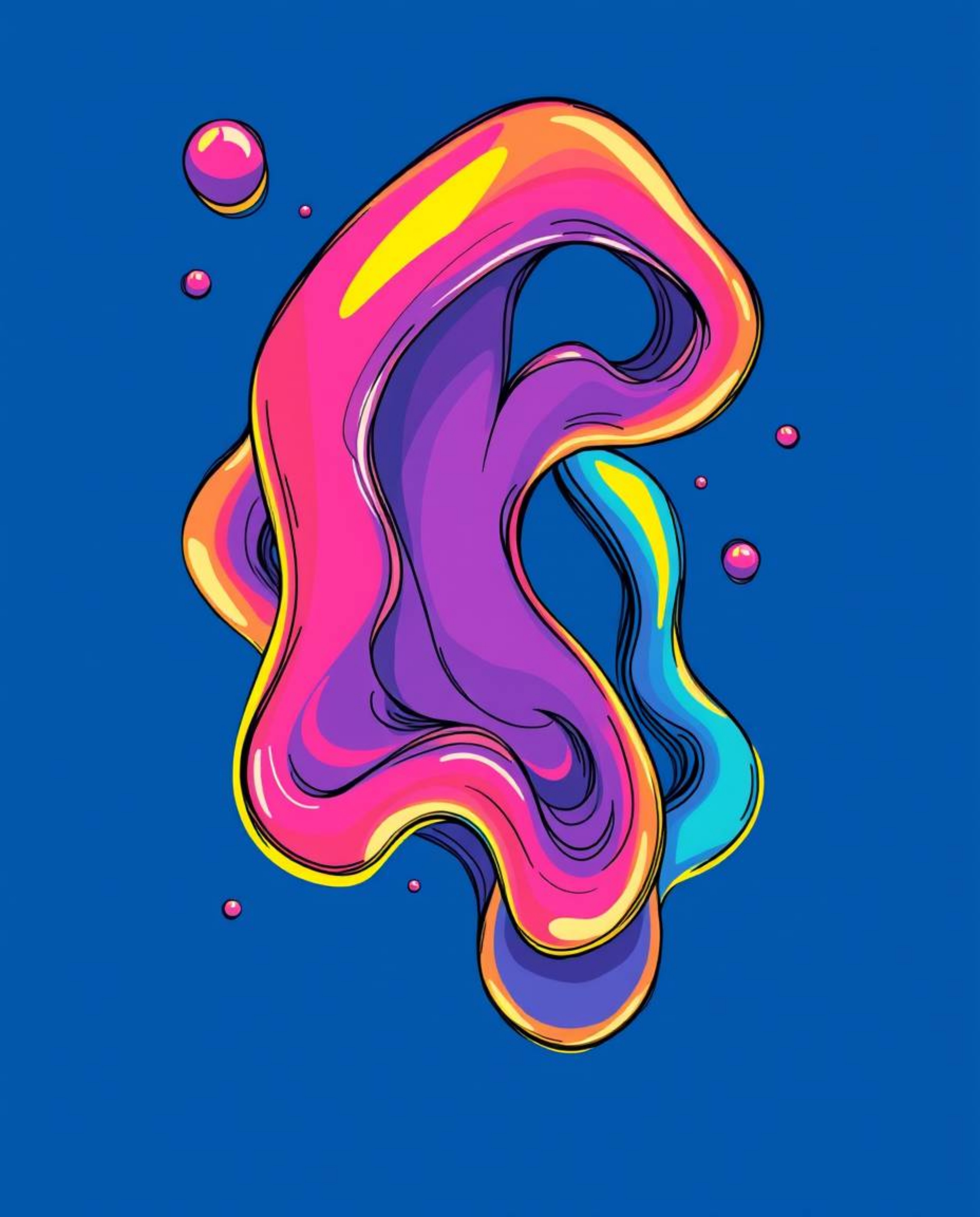 This image showcases vibrant, hand-drawn sketchnote style sketches of futuristic 3D fluid shapes with glowing edges, set agai