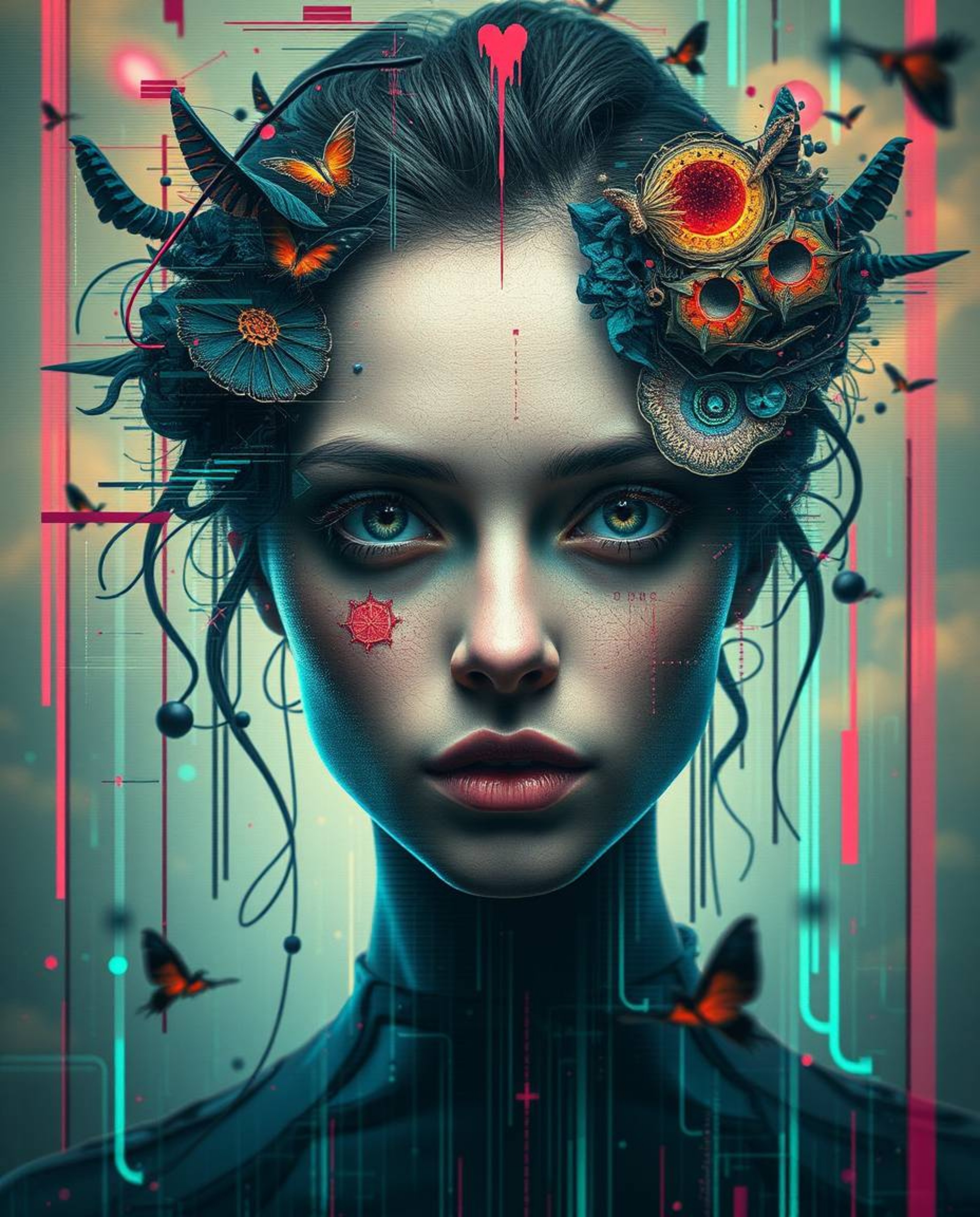 Explore a captivating world of digital glitch art featuring dreamlike surreal portraits. Witness the beauty of corrupted data