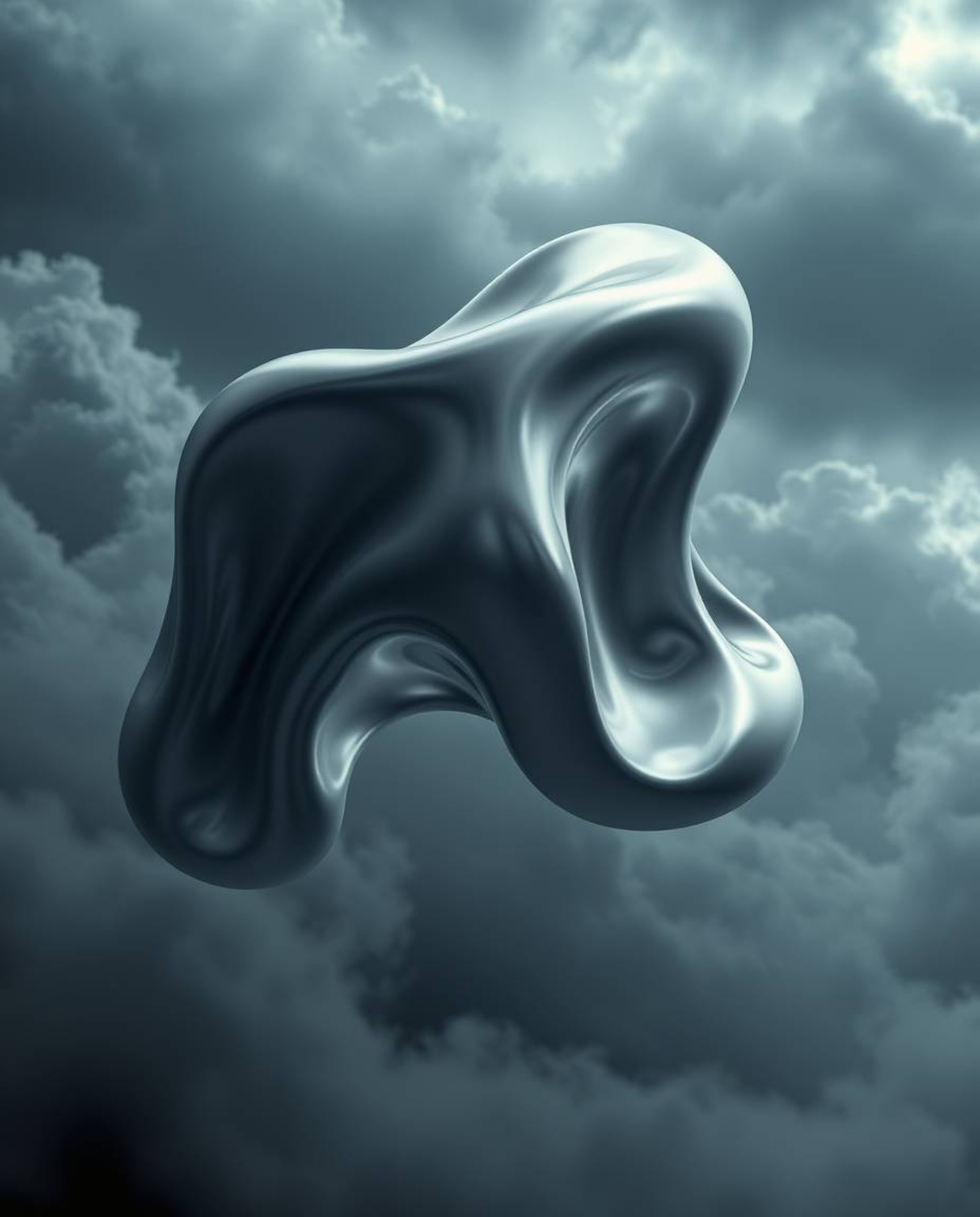 Experience the captivating beauty of smooth 3D fluid metallic shapes gracefully floating in zero gravity amidst intense drama