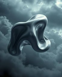 Experience the captivating beauty of smooth 3D fluid metallic shapes gracefully floating in zero gravity amidst intense drama