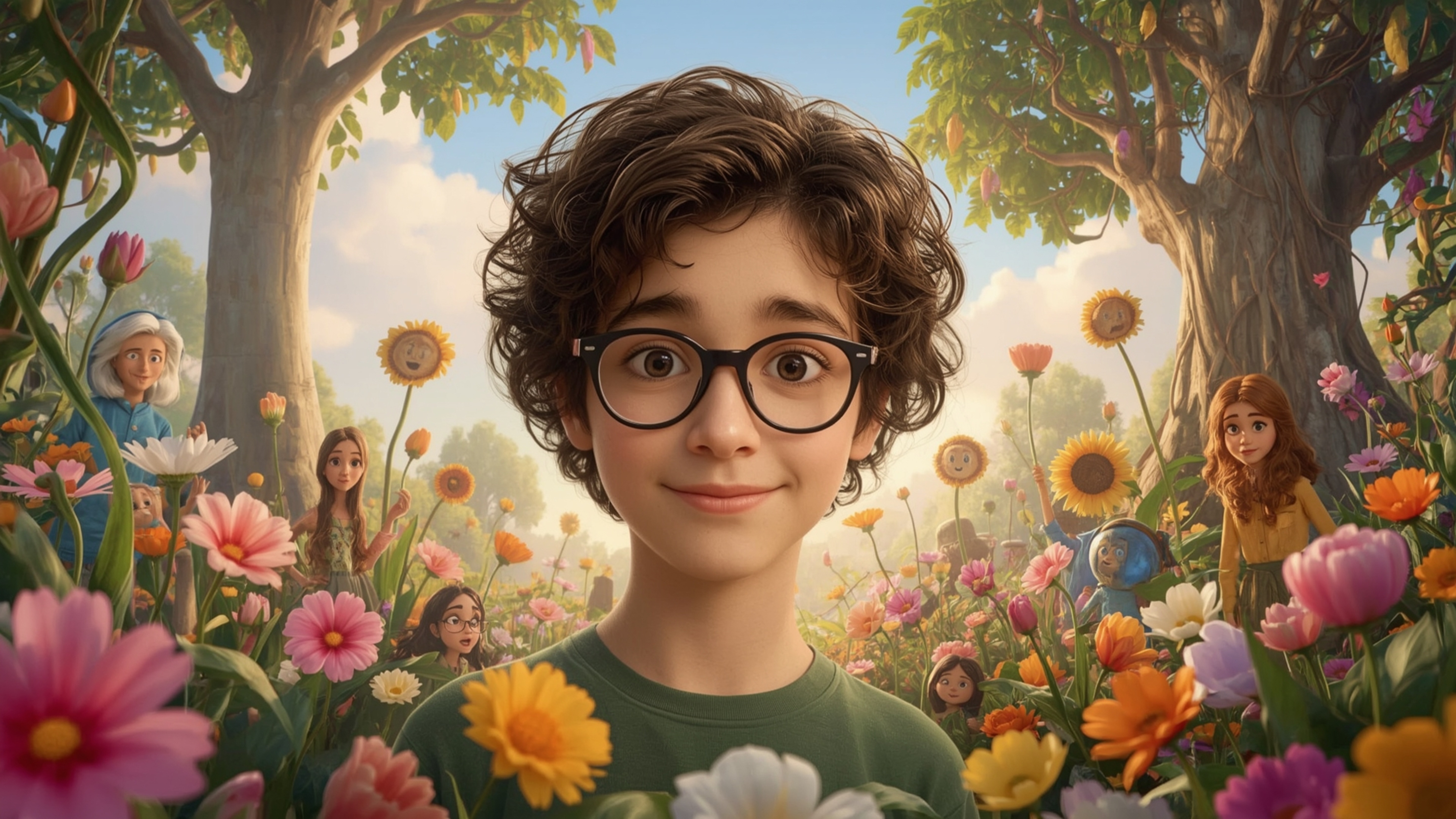 This high-resolution stock photo, captured in a style reminiscent of a Pixar film, features a bespectacled homeschooled geniu