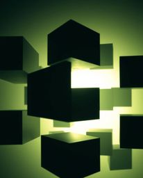 An unusual fine art photograph captures a silhouetted, back-lit repetitive cube pattern reminiscent of Escher's impossible ge