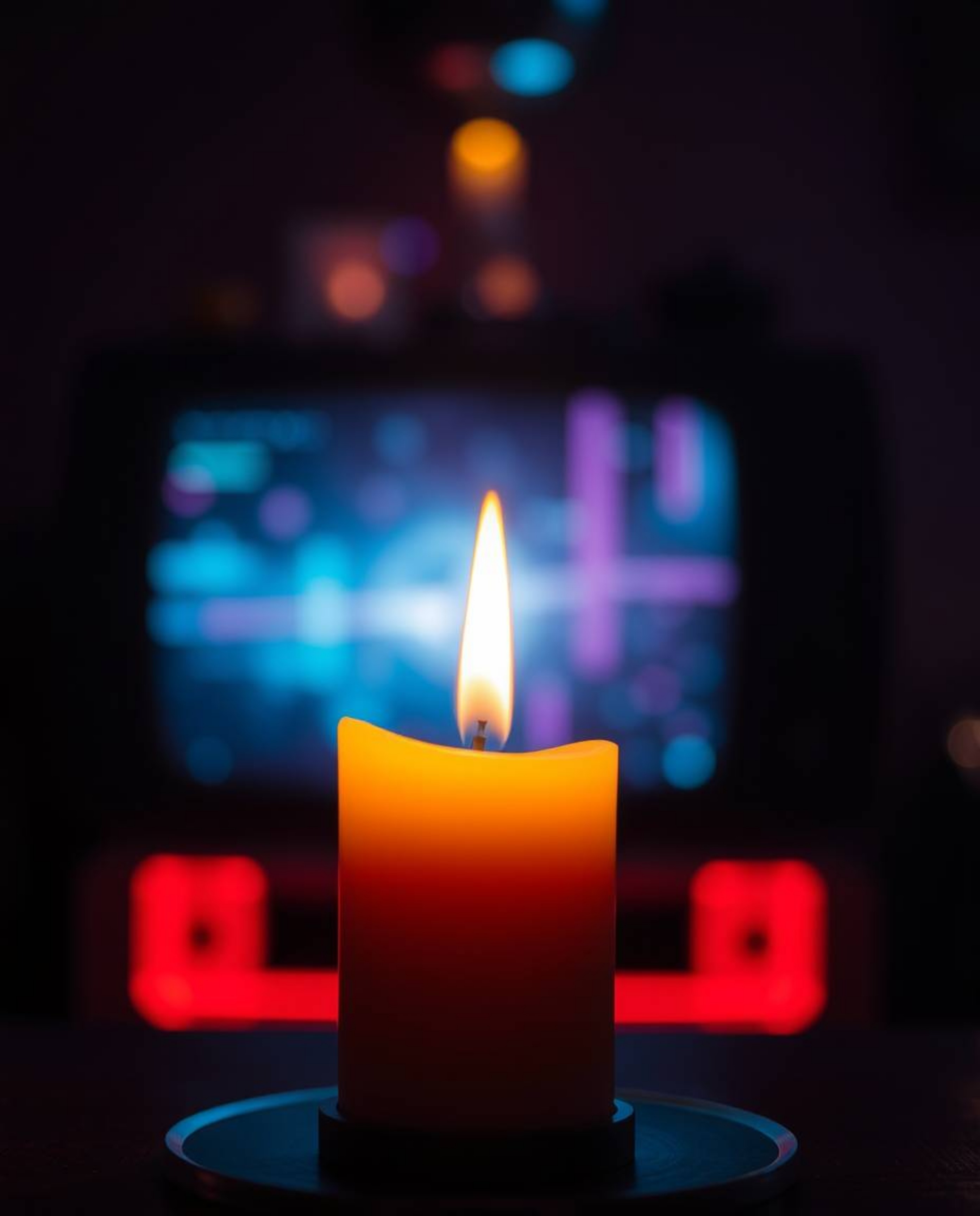 Explore a mesmerizing fusion of warm candlelight ambiance, blurred bokeh, and futuristic sci-fi aesthetics, highlighted by TV