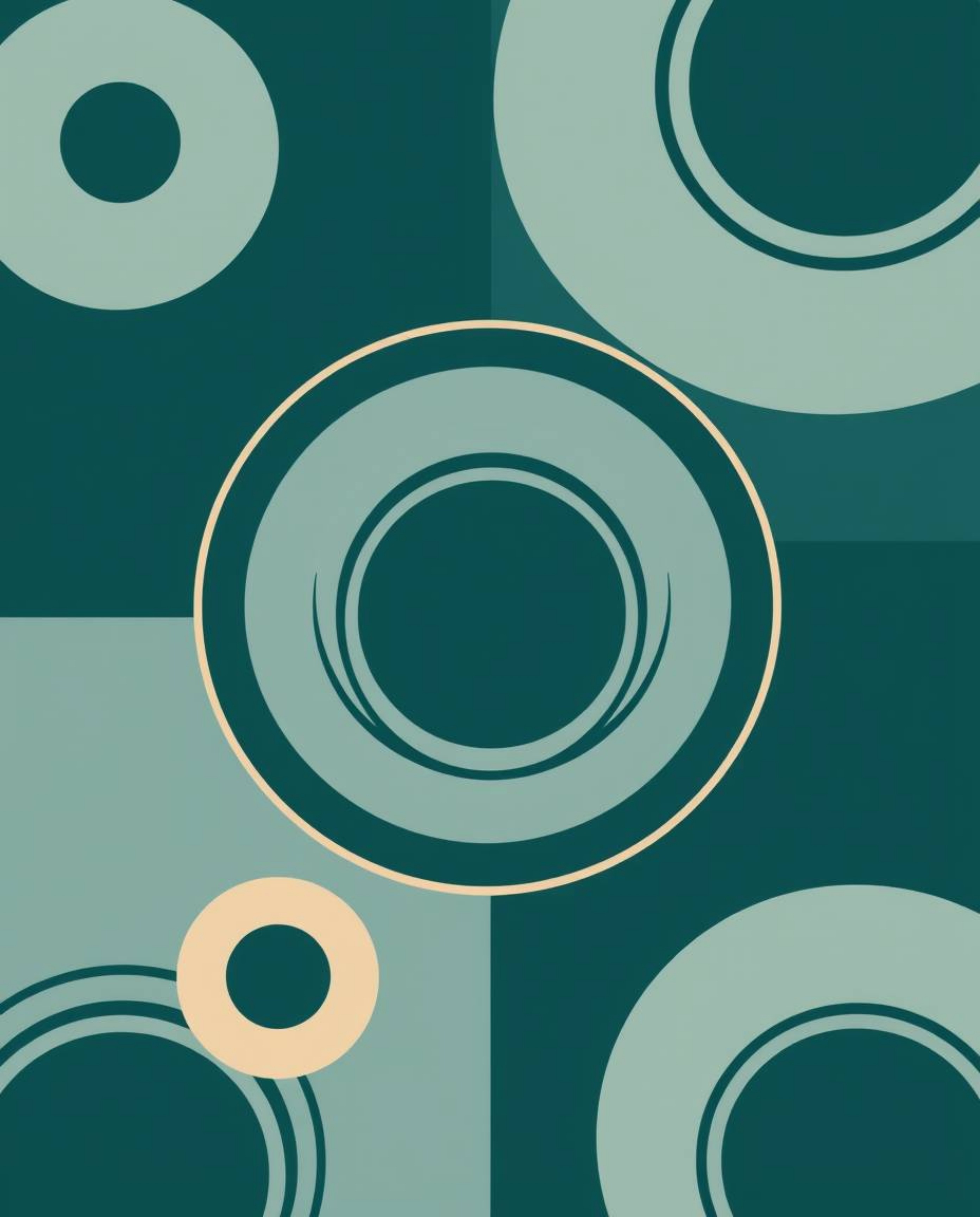 Discover stunning, luxurious, and vibrant minimalist Bauhaus geometric patterns.  These designs feature rich deep teal circle