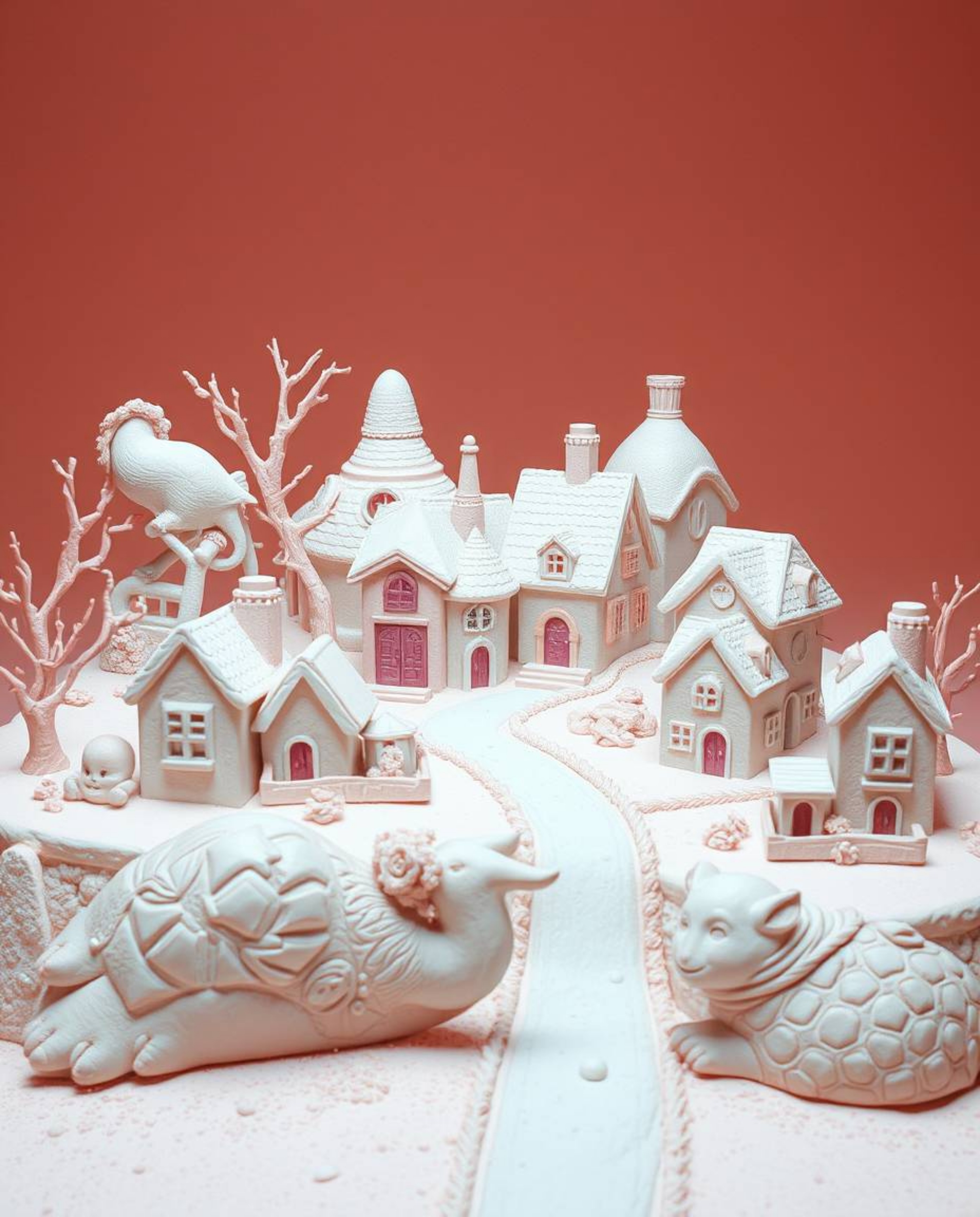 Explore a surreal world where sculptural clay art meets the otherworldly glow of infrared tones. Discover sleepy towns render