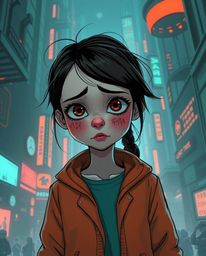 This illustration showcases a young inventor girl in a futuristic city, rendered in a Pixar-like style with warm terracotta a