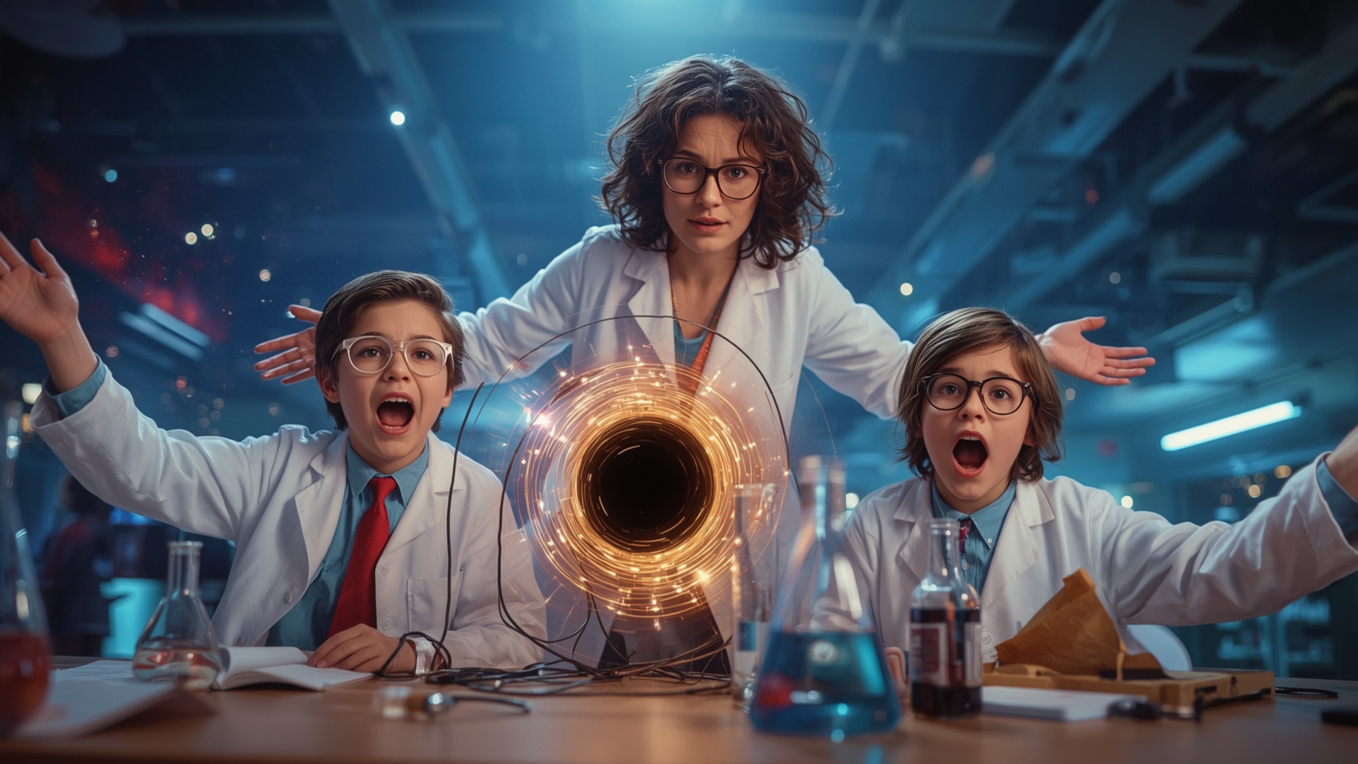 A breathtaking, cinematic photograph, reminiscent of Pixar's vibrant and imaginative style, captures two ecstatic 12-year-old