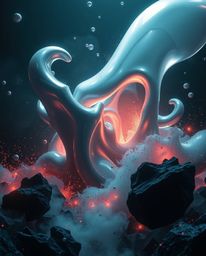 Explore a captivating world of glassy fluid 3D shapes in motion, bathed in dramatic lighting and deep shadows.  This modern, 