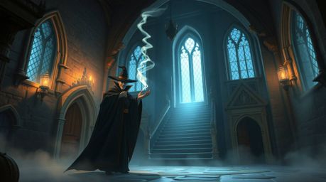 Witness a classic Disney villain transported to an isekai anime setting, casting a powerful spell within the aged walls of an