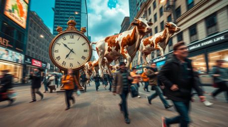 Explore the captivating world of candid street photography merged with surreal dreamscapes, featuring melting clocks and floa