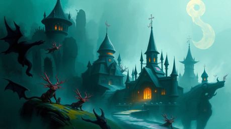 This digital sketch depicts a vibrant fantasy kingdom filled with quirky magical creatures, utilizing loose painterly strokes