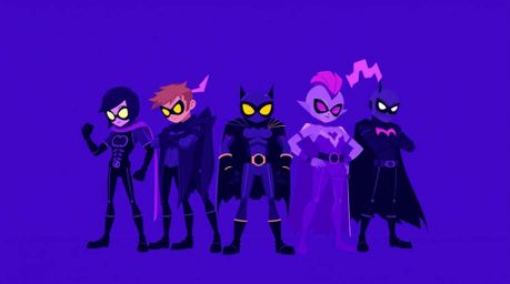A captivating illustration showcases a team of misfit heroes in a modern flat design style.  Utilizing deep ultraviolet hues 