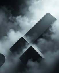 Explore the fusion of soft cinematic haze and intense jet black 3D shapes adorned with smooth gradient textures in a futurist