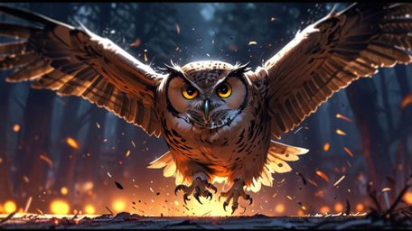 In a beautifully serene and magical scene, rendered in a blend of Pixar and anime styles, a wise blind owl teaches the art of