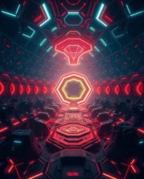 Immerse yourself in an epic, futuristic sci-fi world depicted with a seamless geometric pattern of hexagons and triangles bat