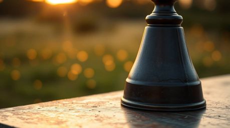 Experience the magic of a quiet meadow at sunset, bathed in warm golden hour light.  The scene features a cast bronze surface