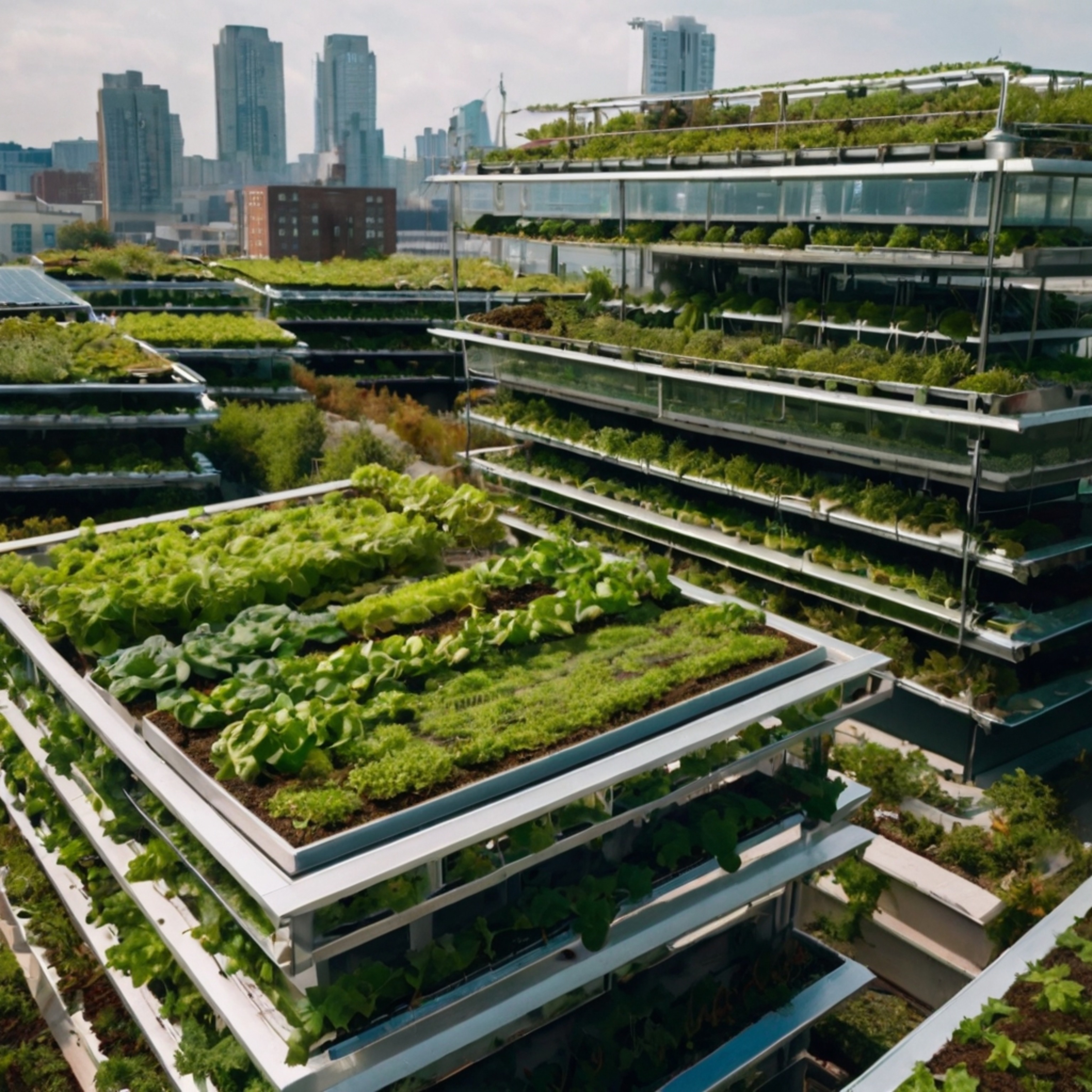 Imagine a city transformed by lush greenery: a futuristic urban garden where vertical farms climb skyscrapers, green rooftops