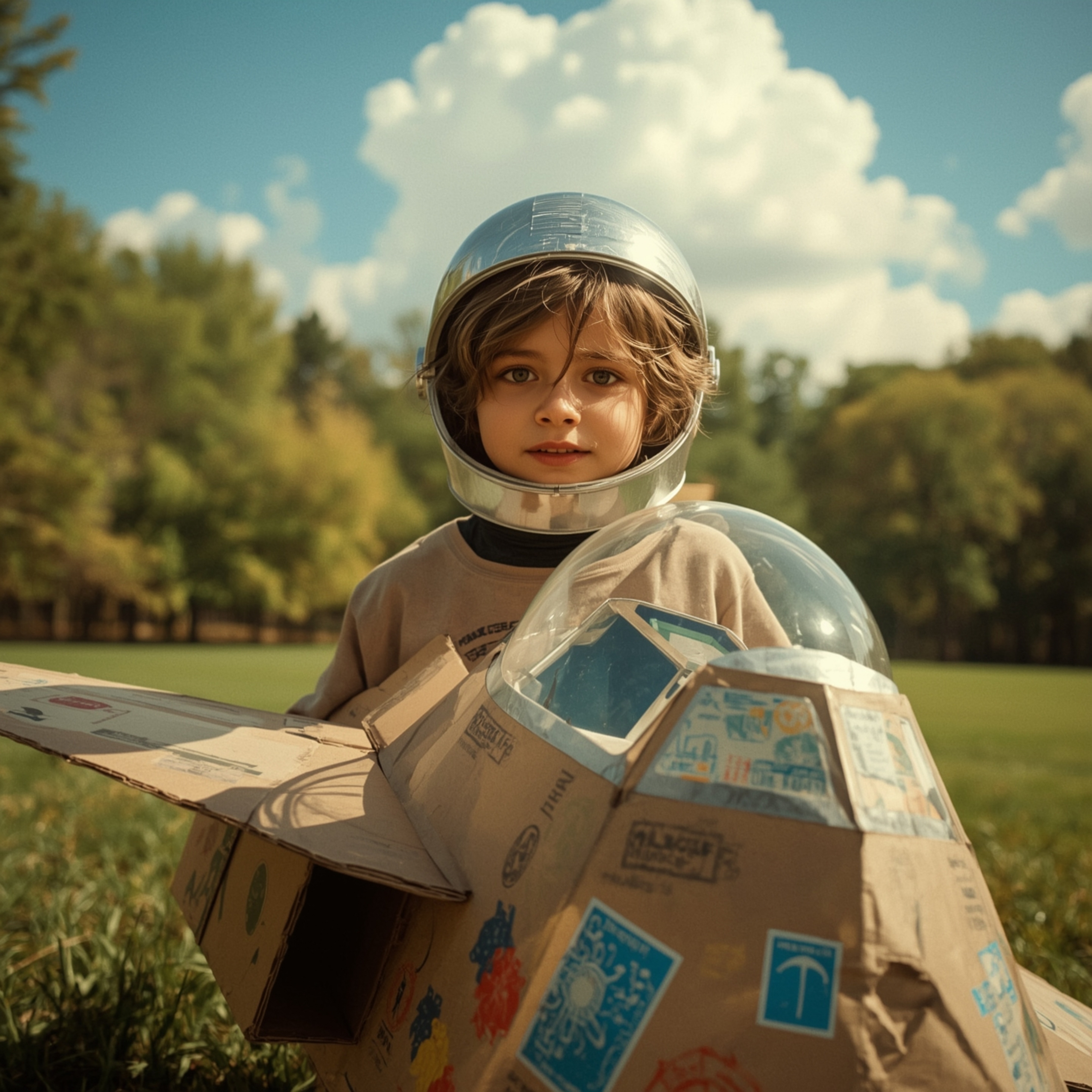 Experience the wonder of childhood imagination in this exquisite high fashion photography series. A young boy, with bright ey