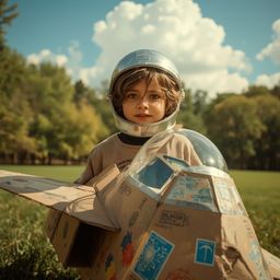 Experience the wonder of childhood imagination in this exquisite high fashion photography series. A young boy, with bright ey