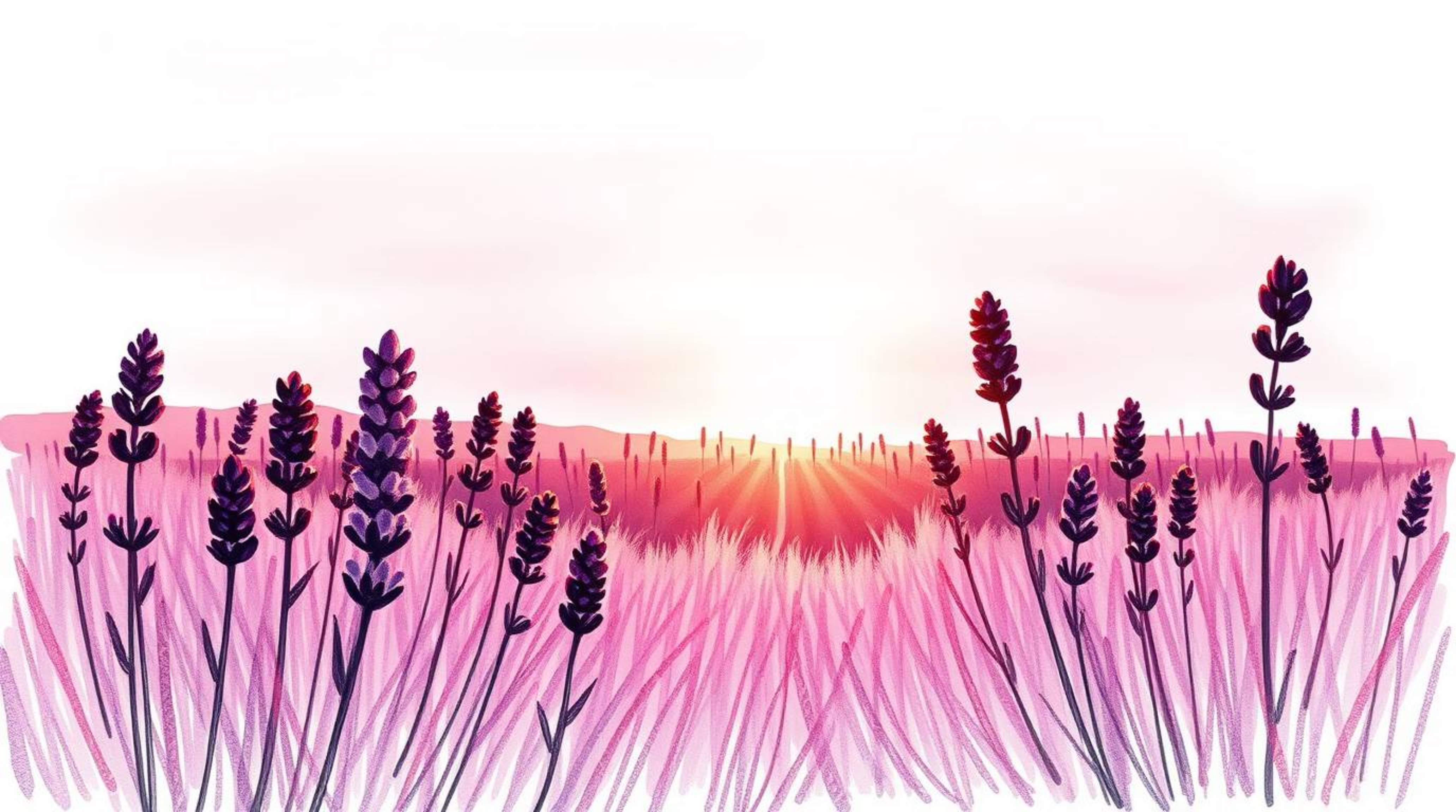 A vibrant, hand-drawn sketchnote illustration depicting silhouetted lavender fields bathed in the ethereal glow of a dreamy p