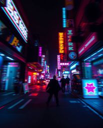 A captivating pixelated glitch art image depicting a cyberpunk street scene.  The dynamic motion, neon haze, chiaroscuro ligh