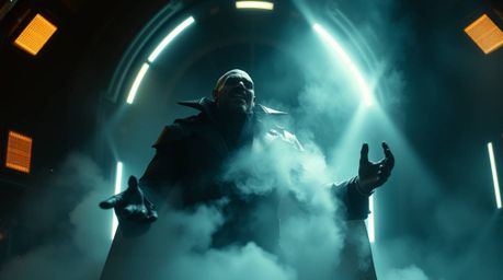 Explore a scene featuring volumetric lighting that evokes an ethereal and spiritual atmosphere as a villain experiences a hum