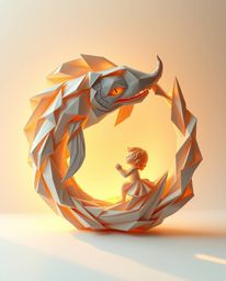 A captivating image depicting a delicate origami-style artwork bathed in soft, dreamy golden hour light. The scene showcases