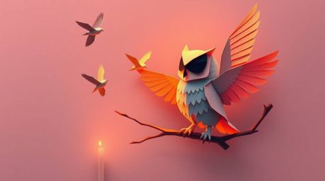 A visually stunning illustration blending intricate origami-style paper folding with a heartwarming Pixar-style scene. Imagin