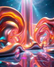 Experience a grand, epic modern future scene brought to life through massive, heroic mercury sculptures. These stunning artwo
