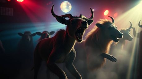 Experience a vibrant and moody animal dance party rendered in a stunning volumetric lighting style.  Disco lights illuminate 