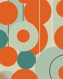 This artwork features a minimalist geometric pattern of circles and lines, inspired by the Bauhaus style. The design creates 
