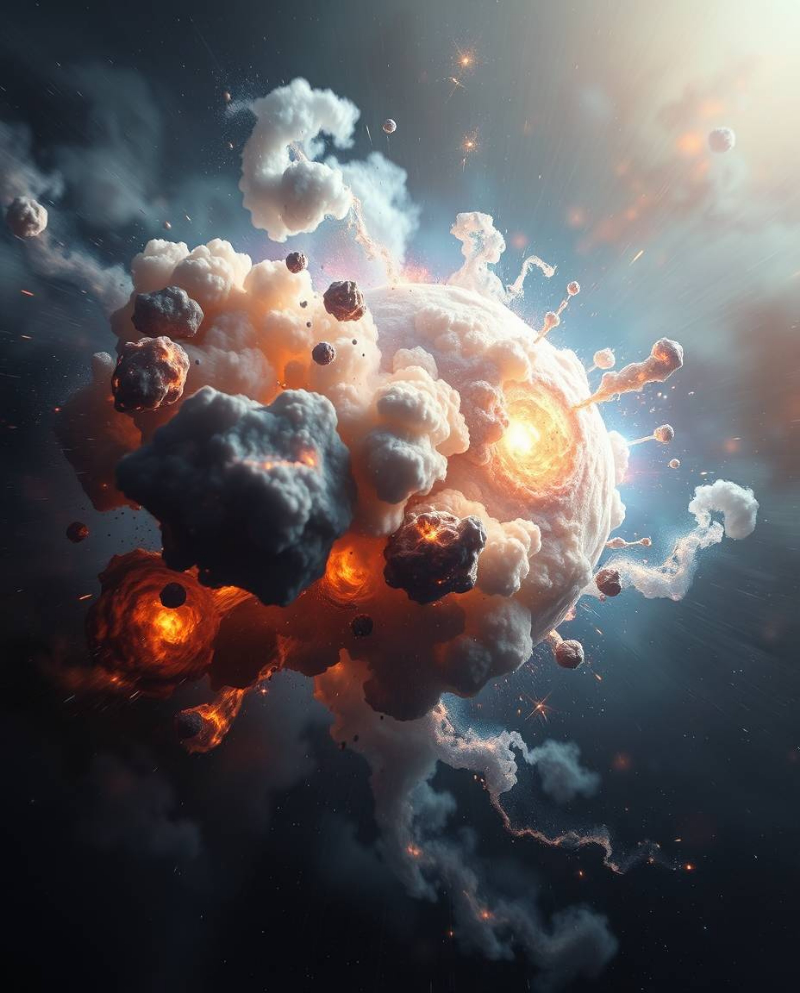 Witness the breathtaking spectacle of dynamic colliding galaxies in a cosmic explosion.  This mesmerizing artwork features ge