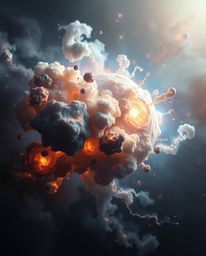 Witness the breathtaking spectacle of dynamic colliding galaxies in a cosmic explosion.  This mesmerizing artwork features ge
