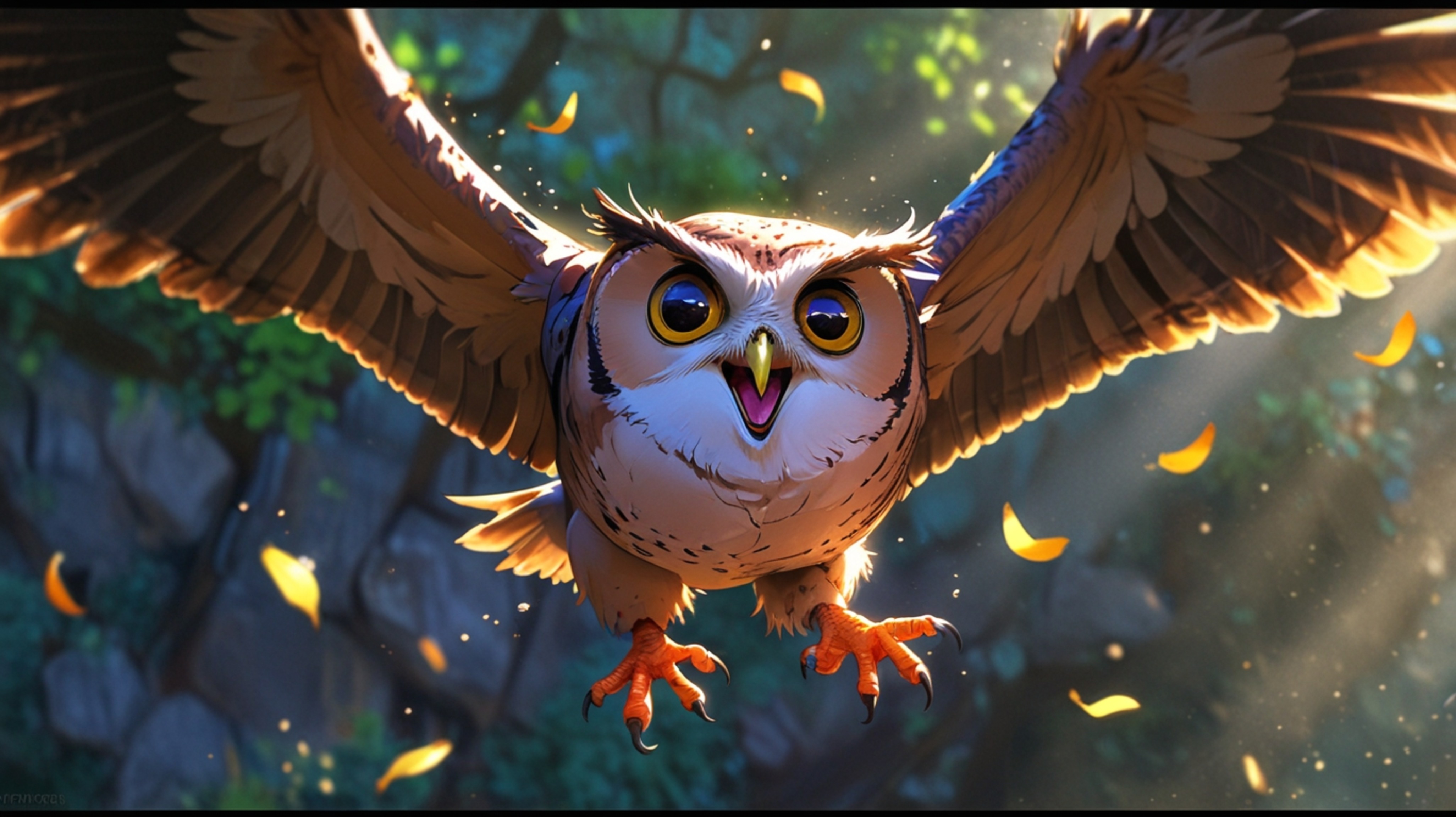 In a truly heartwarming and satisfying scene, rendered in a delightful blend of Pixar and anime styles, a wise blind owl is s
