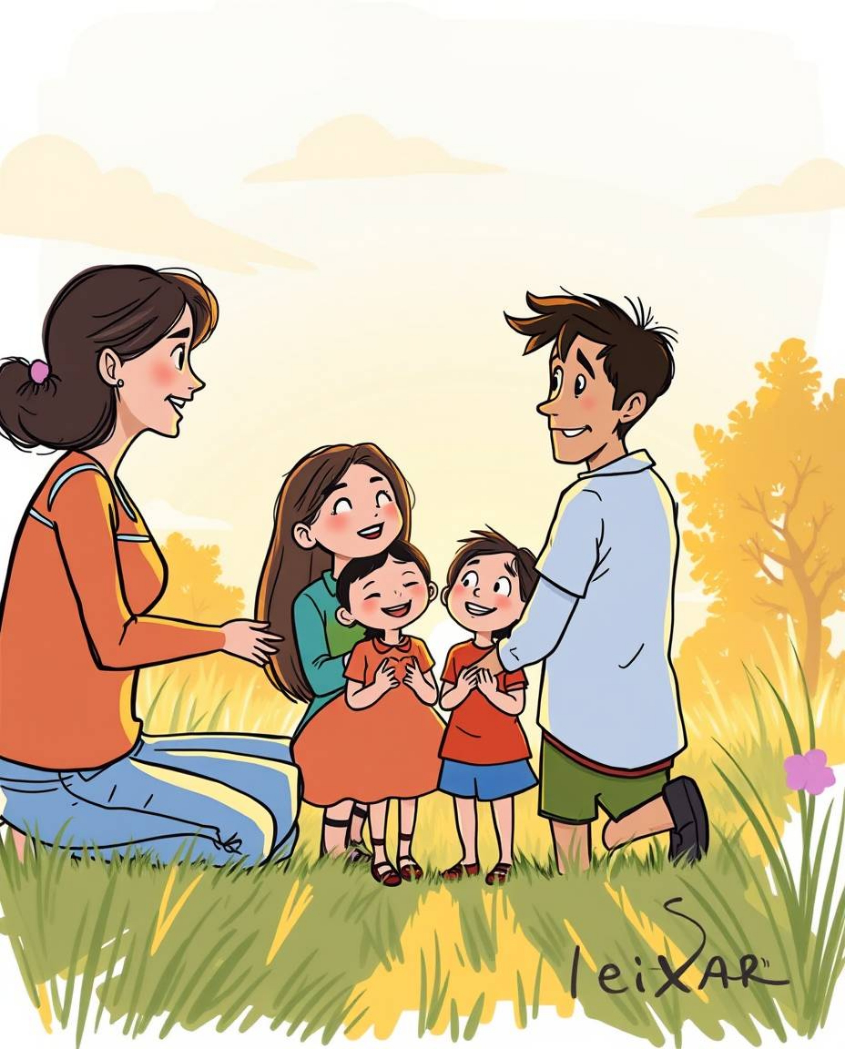 Experience a heartwarming family reunion brought to life in a vibrant, hand-drawn color sketchnote style, reminiscent of a Pi