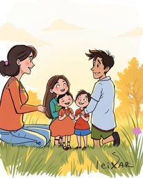 Experience a heartwarming family reunion brought to life in a vibrant, hand-drawn color sketchnote style, reminiscent of a Pi