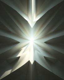 This image showcases an elegant 3D geometric pattern reminiscent of folded paper, beautifully illuminated by volumetric light